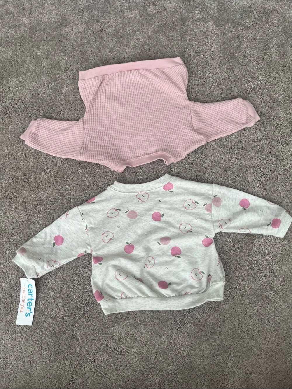 Carter's Pink Waffle Pullover & Cream Peach-Print Top Set
